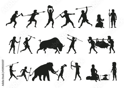 Primitive hunting Collection Silhouettes design Premium vector 