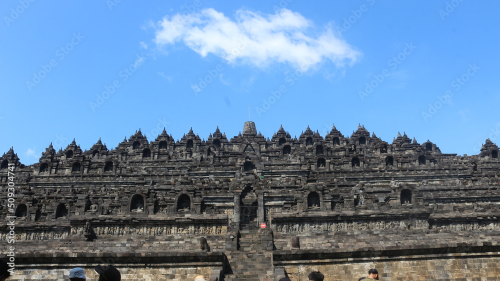 Architectural masterpieces of the archipelago's past at Borobudur Temple, located in Central Java, Indonesia. This temple was founded by the Syailendra dynasty.