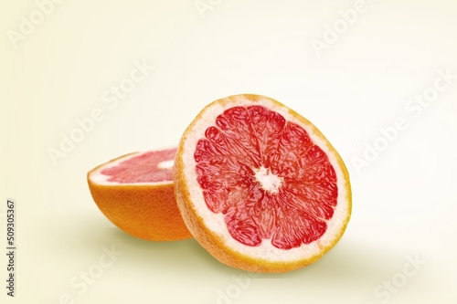 Red oranges path fruit on gradient background.