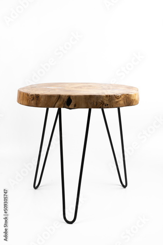 Wooden table loft. Table legs. Underframe. On a white background photo