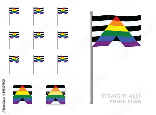 Rainbow Pride Flag Straight Ally Waving Animation App Icon Vector

