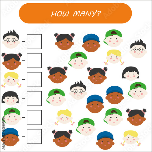 Counting Game for Preschool Children. Educational a mathematical game. Count how many kids.
