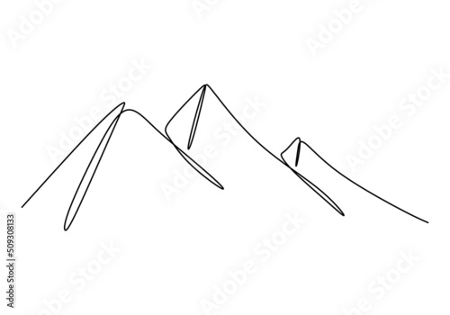 One continuous single line of three pyramids isolated on white background.
