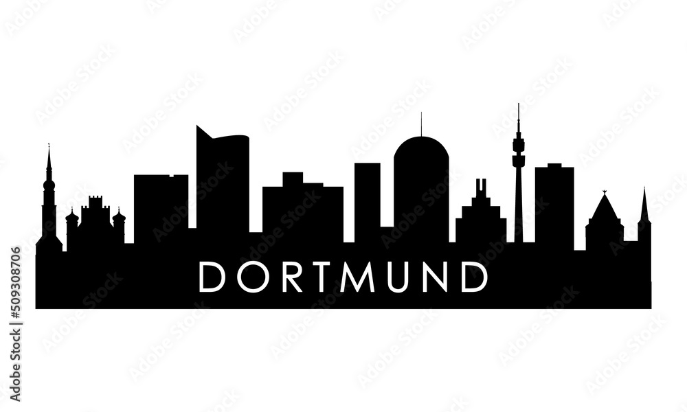 Dortmund skyline silhouette. Black Dortmund city design isolated on white background.