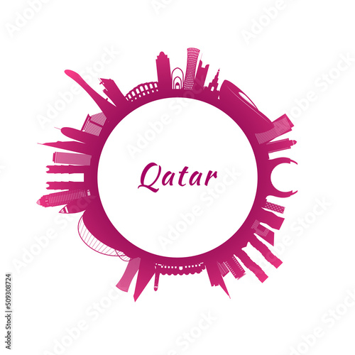 Qatar skyline with colorful buildings. Circle style. Vector illustration.