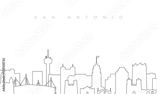 Outline San Antonio skyline. Trendy template with San Antonio city buildings and landmarks in line style. Stock vector design.