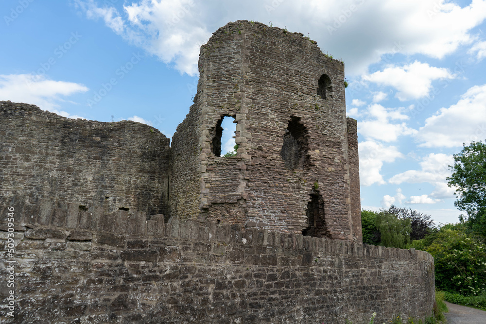 Abergavenny Castle Ruins on Blue Sky