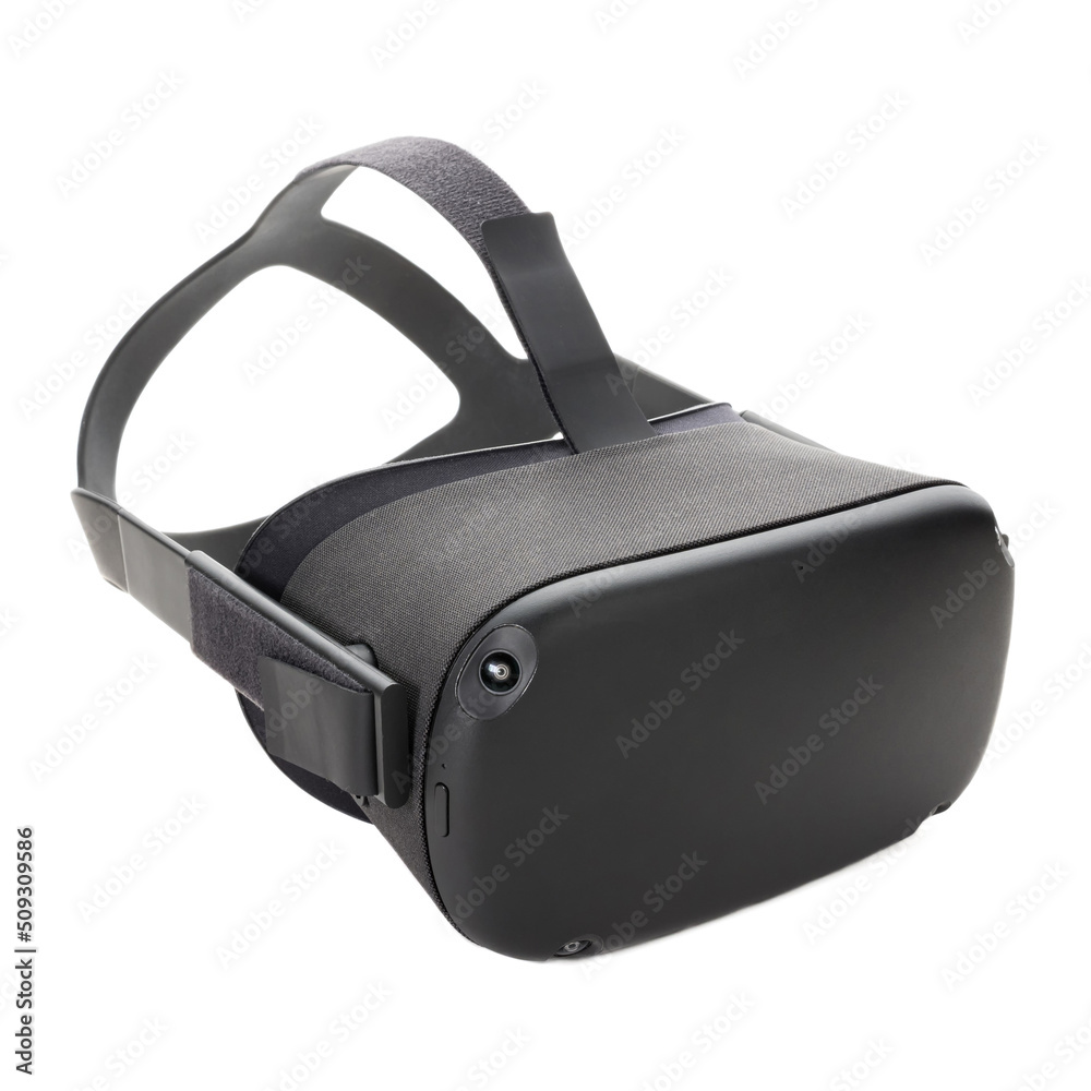 Close-up of virtual reality glasses isolated on a white background. VR glasses for gaming, entertainment and learning. Close-up of virtual reality glasses isolated on a white background. VR glasses for gaming, entertainment and learning.