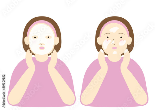 洗顔する女性とパックする女性セット