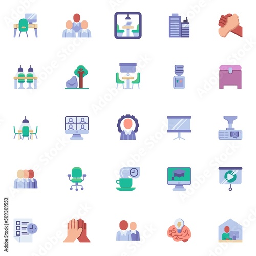Co-working office flat icons set