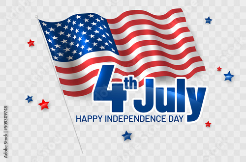 Wavy american flag and stars - Independence Day