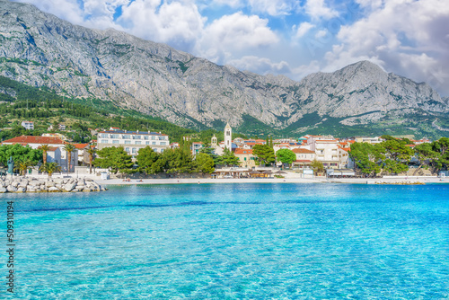 Landscape with Baska Voda town, dalmatian coast, Croatia photo