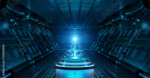 Valokuvatapetti Blue spaceship interior with projector