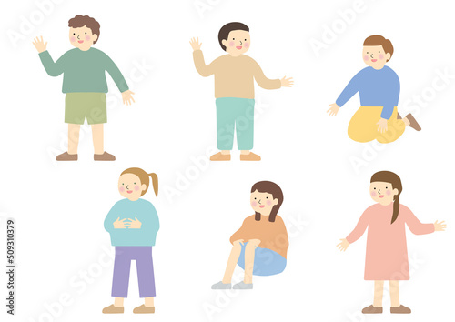 いろいろなポーズの子供たち6人セットB
