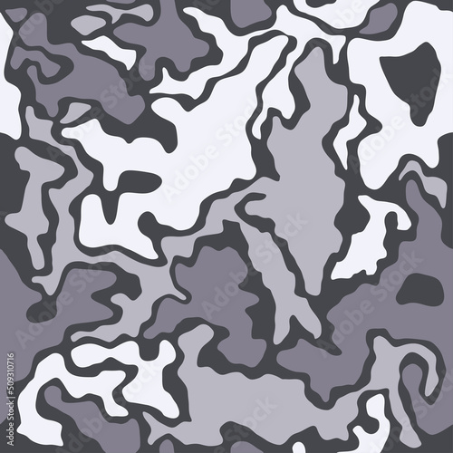 Camouflage pattern background seamless vector illustration. Splashes masking camo repeat print. Grey black and white. © Юрий Парменов