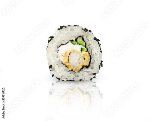 Sushi Roll with shrimp isolated on a white background