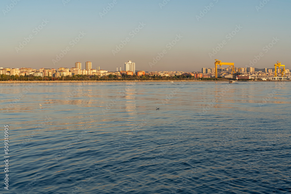 Fototapeta premium Istanbul Pendik Beach view taken from opposite angle with selective focus.
