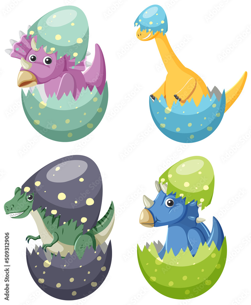 Obraz premium Set of cute dinosaur cartoon characters