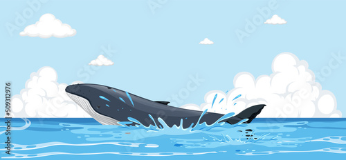 Humpback whale cartoon in the ocean