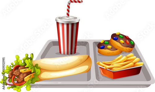 Fast food meal set on white background