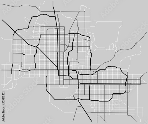 Phoenix city map (USA) - town streets on the plan. Monochrome line map of the  scheme of road. Urban environment, architectural background. Vector 