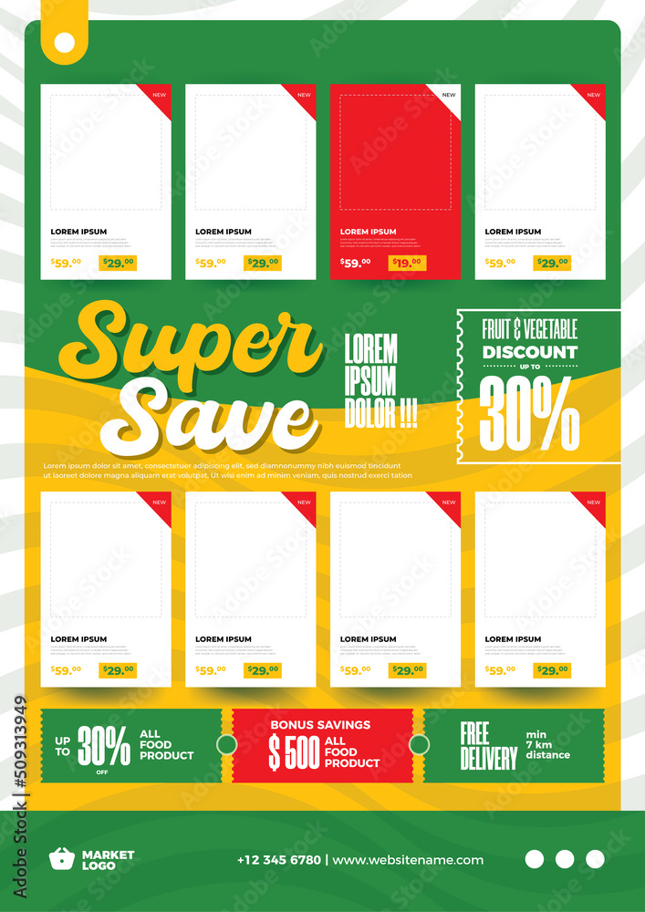 ready-to-print grocery store product catalog template Stock Vector ...