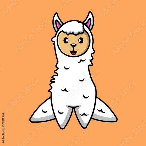 Cute Llama Alpaca Sitting Cartoon Vector Icon Illustration. Animal Icon Concept Isolated Premium Vector