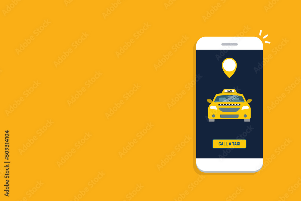 Taxi online service on mobile application with yellow taxicab and location. Get a taxi. Concept for order taxi service. Taxi online service on mobile application with yellow taxicab and location. Get a taxi. Concept for order taxi service.