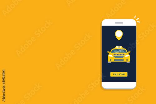 Taxi online service on mobile application with yellow taxicab and location. Get a taxi. Concept for order taxi service.	