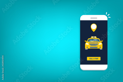 Taxi online service on mobile application with yellow taxicab and location. Get a taxi. Concept for order taxi service.	