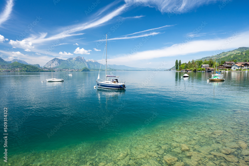 amazing azure Thun lake in Switzerland
