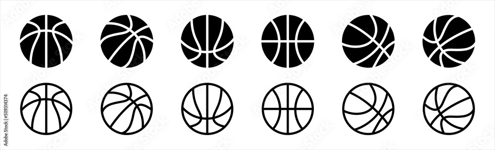 Basketball icon set in flat and line style. Basket ball symbol, vector illustration. Basketball icon set in flat and line style. Basket ball symbol, vector illustration.