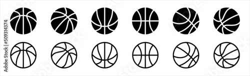 Basketball icon set in flat and line style. Basket ball symbol, vector illustration. 