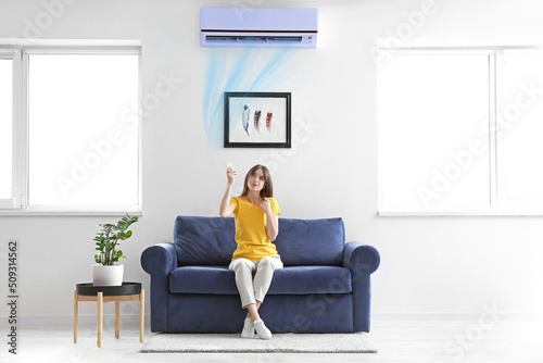 Young woman switching on ai...