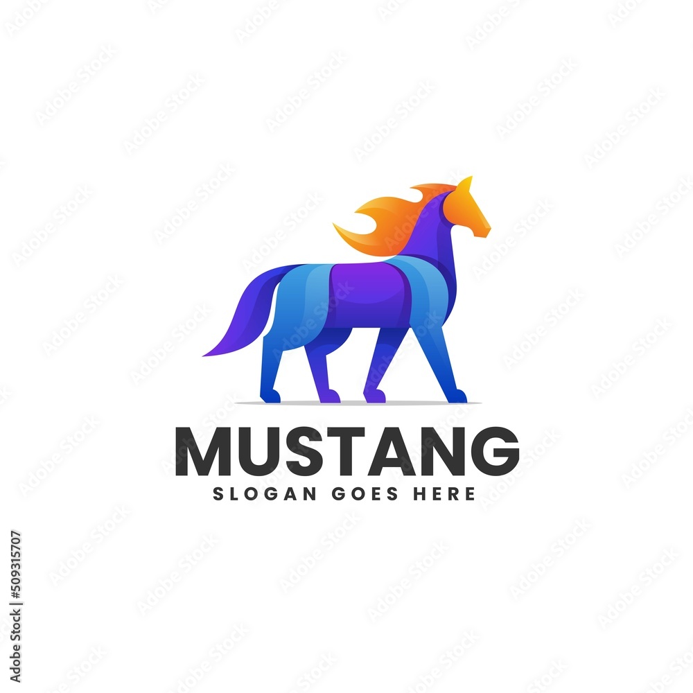 Vector Logo Illustration Mustang Gradient Colorful Style.