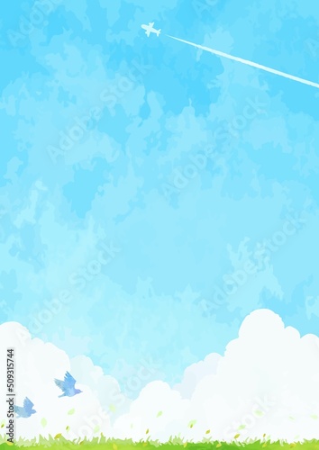 綺麗な青空と草原の風景イラスト