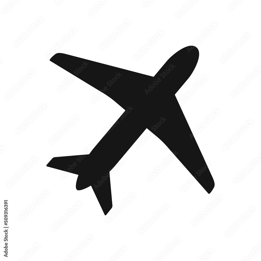 Flying passenger plane vector icon. Aircraft silhouette, travel symbol, travel agency logo Flying passenger plane vector icon. Aircraft silhouette, travel symbol, travel agency logo