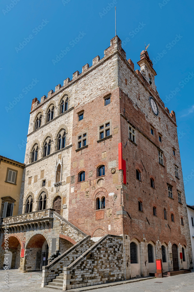 The ancient Palazzo Pretorio in the historic center of Prato, Italy