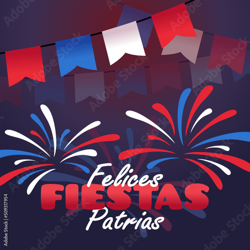Chile Independence Day. Happy National Holiday Fiestas Patrias vector background card, Felices Fiestas Patrias.