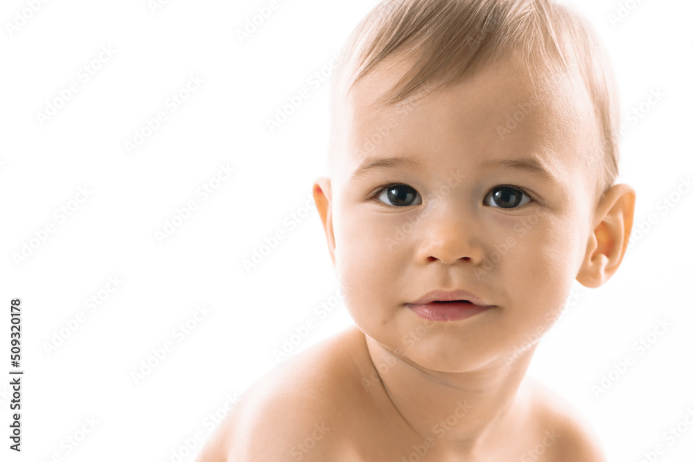 Closeup shot of curious little boy face. Closeup shot of curious little boy face.