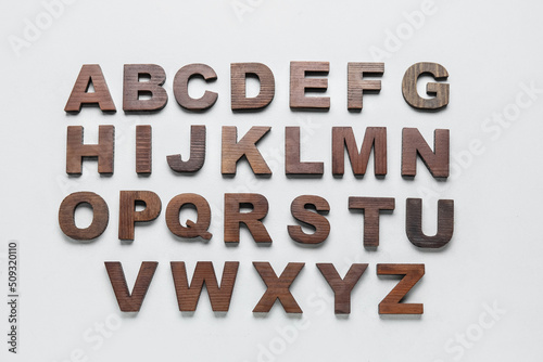 Wooden letters on white background. Alphabet concept