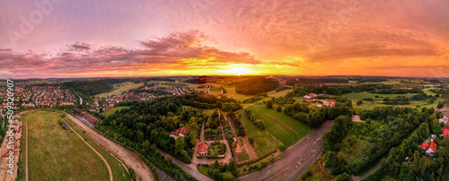 Bavarian Sunset View across the city and green landscape