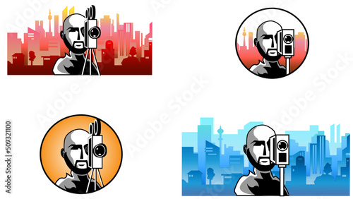 set of Icons for Movie Maker Logo with City Backdrop