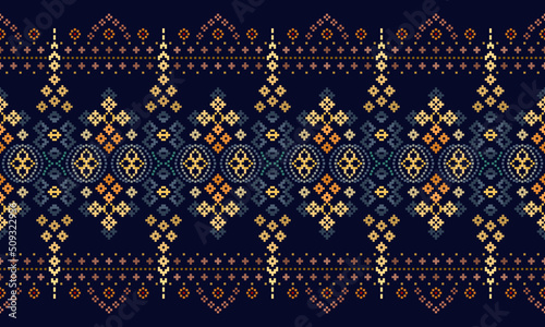 Cross Stitch. Geometric ethnic patterns. Vector design for Saree, Patola, Sari, Dupatta, Vyshyvanka, rushnyk, dupatta, Clothing, fabric, batik, Knitwear, Embroidery, Ikkat, Pixel pattern..