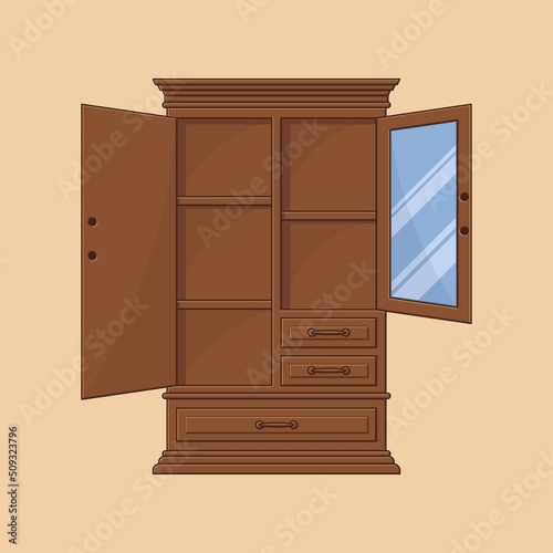 Teak wood wardrobe vector illustration