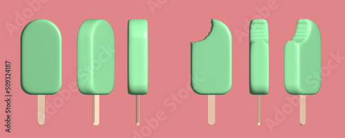 Mint flavored popsicle illustrations in different positions and states
