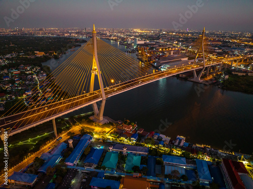 Aerial view of Bhumibol Bridge in Samut Prakan, Bangkok, Thailand © pierrick