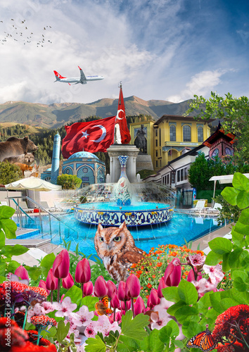 Kütahya City Tourism collage image including nature historical places and as a vacation destination photo