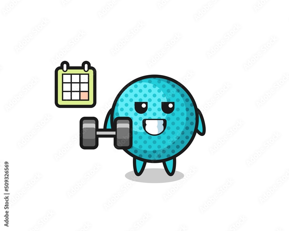 spiky ball mascot cartoon doing fitness with dumbbell