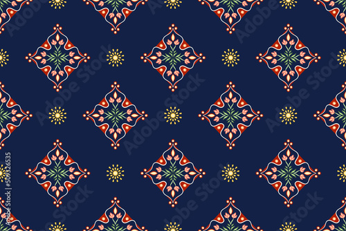 Ethnic pattern. Bandana Print. Silk neck scarf or kerchief. Design for Saree, Patola, Sari, Dupatta, textile. Tile patterns. Aztec style. Floral vintage. Bohemian Indian motif style. Clothing. Vector.